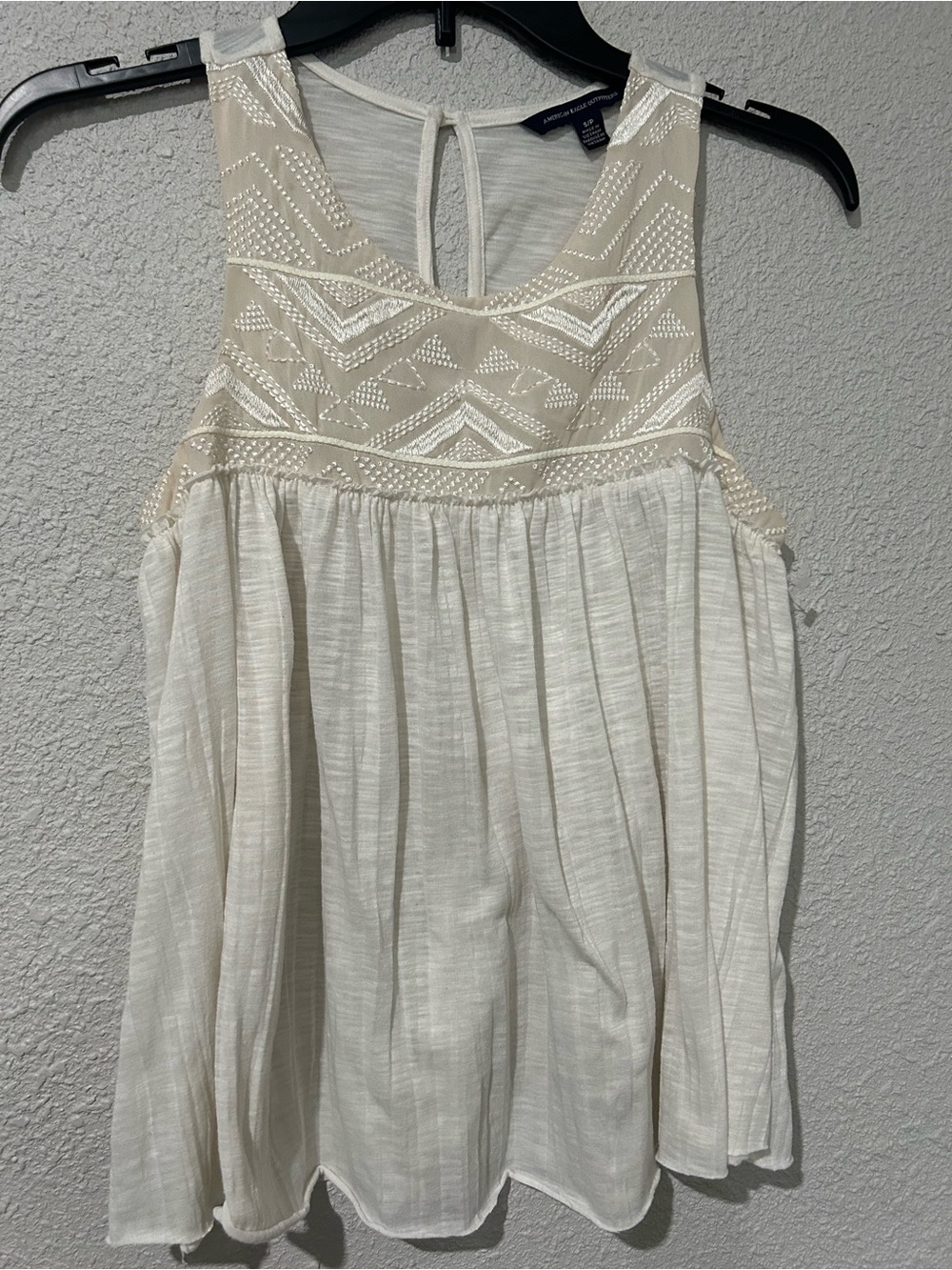 American Eagle Outfitters Cream Crochet Yoke Tank Top